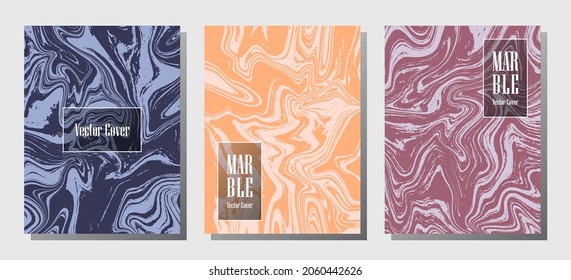 Impresiones de mármol gráfico, plantillas de diseño de portada vectorial. Textura de piedra de mármol fluido iInteriors fondo de la revista de moda Patrones de revistas corporativos conjunto de ondas de tinta líquida. Volantes, pancartas puestas.