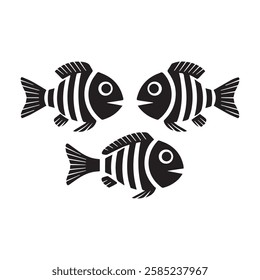 Graphic Marine Art with Simplistic Fish Outlines