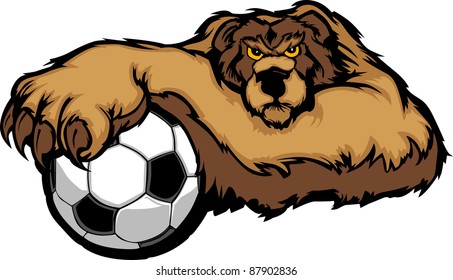 Graphic Mascot Vector Image of a Bear with Paws on a Soccer Ball