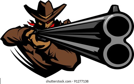 Graphic Mascot Vector Image of a Cowboy Shooting a Rifle