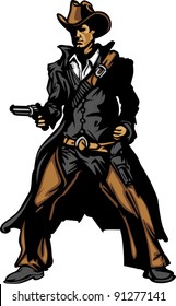 Graphic Mascot Vector Image Of A Cowboy Shooting Pistol