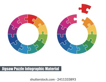 Material gráfico e ilustración de un rompecabezas circular compuesto por una rueda de color de 12 colores. infografía