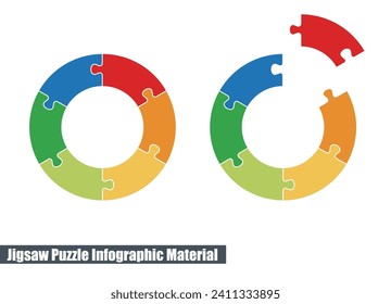 Grafik und Illustration eines runden Puzzles, bestehend aus einem 6-farbigen Farbrad. Infografik