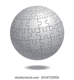 Graphic material of spherical jigsaw puzzle, 3D illustration. Infographics. White.