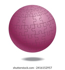 Graphic material of spherical jigsaw puzzle, 3D illustration. Infographics. pink.