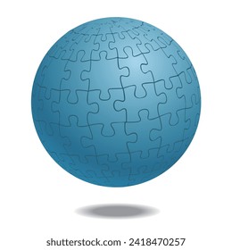 Graphic material of spherical jigsaw puzzle, 3D illustration. Infographics. sky blue.