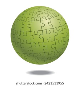 Graphic material of spherical jigsaw puzzle, 3D illustration. Infographics. green.