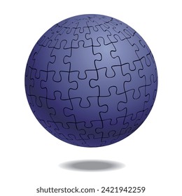 Graphic material of spherical jigsaw puzzle, 3D illustration. Infographics. blue.