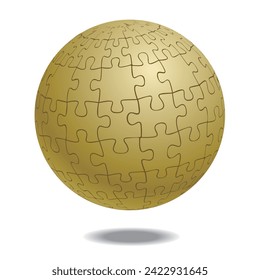 Graphic material of spherical jigsaw puzzle, 3D illustration. Infographics. yellow.