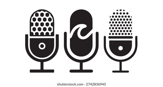 Graphic microphone concepts, wave design, dotted texture, digital audio branding elements