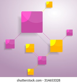 Grafisches minimales Design mit hellen Quadraten. Vektorgrafik-Hintergrund