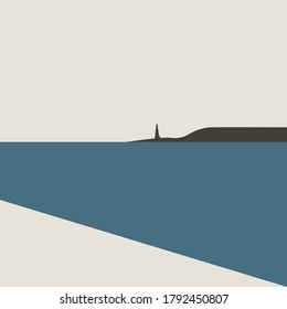Graphic minimal landscape of lighthouse 