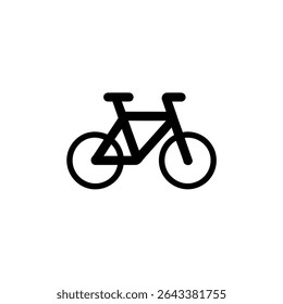 Ilustração gráfica, minimalista ícone de bicicleta preta isolada em um fundo branco plano, adequado para logotipos ou representando atividades de ciclismo. 154 caracteres.