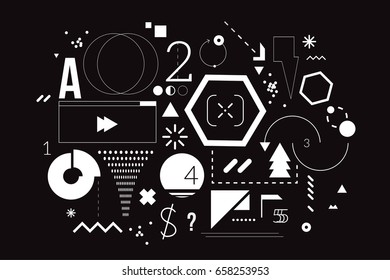 Graphic Modern Geometry Abstract Web Banner Background Vector Illustration. Black and white infographic concept art.