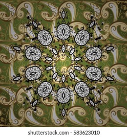 Graphic modern on green background. Vector background. Wallpaper baroque, damask. Floral pattern.