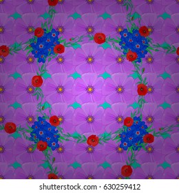 Graphic modern pattern. Seamless pattern with cosmos flowers. Geometric leaf ornament. Seamless abstract floral pattern on a blue background. Cute vector background.