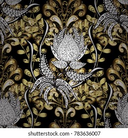 Graphic modern pattern. Seamless pattern floral pattern. Seamless vector background with white doodles. Wallpaper baroque, damask.
