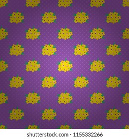 Graphic modern pattern. Seamless pattern with primrose flowers. Seamless abstract floral pattern in yellow, green and violet colors. Cute vector background. Geometric leaf ornament.
