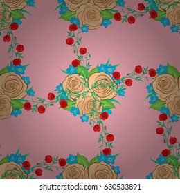 Graphic modern pattern. Seamless pattern with rose flowers and green leaves. Cute vector background. Geometric leaf ornament. Seamless abstract floral pattern on a pink background.