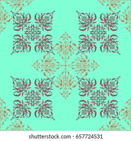 Graphic modern pattern. Seamless vector background. Abstract pattern in Arabian style. Red, green and beige texture.
