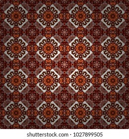 Graphic modern seamless pattern for fabric, event, wallpaper etc. Vector seamless pattern, repeating abstract figures. Illustration in gray, orange and brown colors.