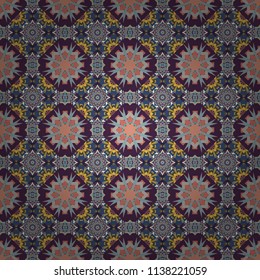 Graphic modern seamless pattern for fabric, event, wallpaper etc. Vector seamless pattern, repeating abstract figures. Illustration in blue, brown and gray colors.