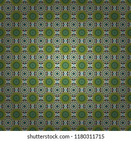 Graphic modern seamless pattern for fabric, event, wallpaper etc. Vector seamless pattern, repeating abstract figures. Illustration in green, beige and blue colors.