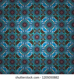 Graphic modern seamless pattern for fabric, event, wallpaper etc. Vector seamless pattern, repeating abstract figures. Illustration in brown, gray and blue colors.