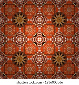 Graphic modern seamless pattern for fabric, event, wallpaper etc. Vector seamless pattern, repeating abstract figures. Illustration in red, yellow and brown colors.
