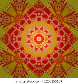 Graphic modern seamless pattern for fabric, event, wallpaper etc. Illustration in yellow, orange and red colors. Vector seamless pattern, repeating abstract figures.