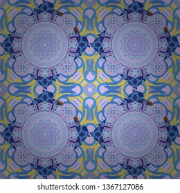 Graphic modern seamless pattern for fabric, event, wallpaper etc. Vector seamless pattern, repeating abstract figures. Illustration in neutral, violet and blue colors.
