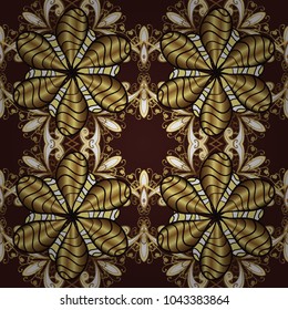 Graphic modern seamless pattern on brown, yellow and beige colors. Seamless vector background. Wallpaper baroque, damask. Seamless floral pattern.