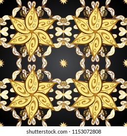 Graphic modern seamless pattern on gray, yellow and brown colors. Seamless vector background. Wallpaper baroque, damask. Seamless floral pattern.