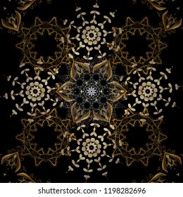 Graphic modern seamless pattern on black, brown and beige colors. Wallpaper baroque, damask. Seamless vector background. Seamless floral pattern.