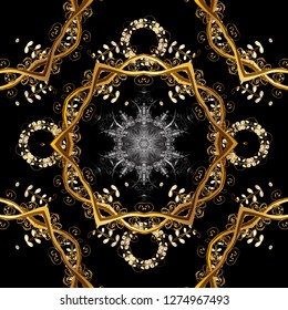 Graphic modern seamless pattern on brown and black colors. Seamless vector background. Wallpaper baroque, damask. Seamless floral pattern.