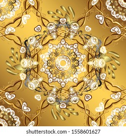 Graphic modern seamless pattern on yellow and brown colors. Seamless floral pattern. Wallpaper baroque, damask. Seamless vector background.