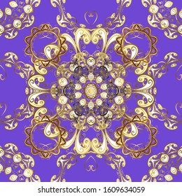 Graphic modern seamless pattern on violet and beige colors. Wallpaper baroque, damask. Seamless floral pattern. Seamless vector background.