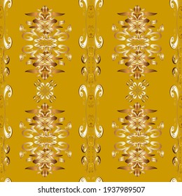 Graphic modern seamless pattern on beige, brown and yellow colors. Seamless vector background. Seamless floral pattern. Wallpaper baroque, damask.