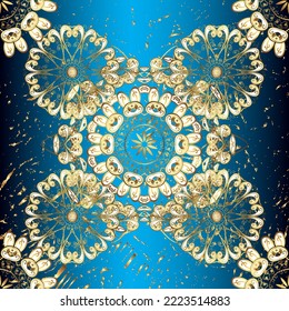 Patrón gráfico moderno y sin fisuras en los colores amarillo, beige y verde. Patrón floral sin foco. Fondo vectorial impecable. Papel de escritorio barroco, damasco.
