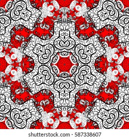 Graphic modern seamless pattern on red background. Seamless floral pattern. Wallpaper baroque, damask. Seamless vector background.