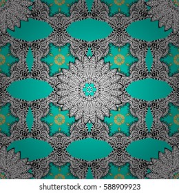 Graphic modern seamless pattern on blue background. Seamless vector background. Wallpaper baroque, damask. Seamless floral pattern.