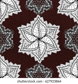 Graphic modern seamless pattern on brown background. Seamless vector background. Wallpaper baroque, damask. Seamless floral pattern.