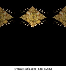 Graphic modern seamless pattern on black background. Seamless floral pattern. Wallpaper baroque, damask. Seamless vector background.