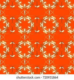 Graphic modern seamless pattern on orange, beige and brown colors. Seamless floral pattern. Seamless vector background. Wallpaper baroque, damask.