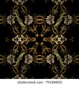 Graphic modern seamless pattern on black colors. Wallpaper baroque, damask. Seamless floral pattern. Seamless vector background.