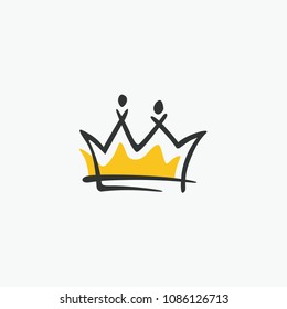 Graphic modernist element drawn by hand. royal crown of gold. Isolated on white background. Vector illustration. Logotype, logo