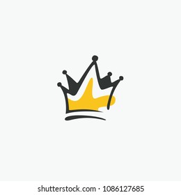Graphic modernist element drawn by hand. royal crown of gold. Isolated on white background. Vector illustration. Logotype, logo