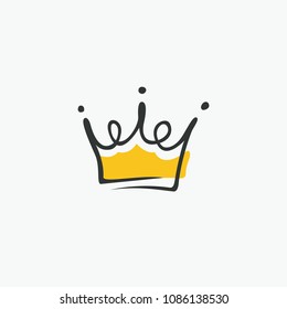 Graphic modernist element drawn by hand. royal crown of gold. Isolated on white background. Vector illustration. Logotype, logo