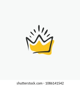 Graphic modernist element drawn by hand. royal crown of gold. Isolated on white background. Vector illustration. Logotype, logo