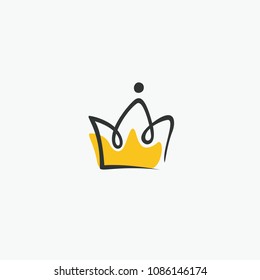 Graphic modernist element drawn by hand. royal crown of gold. Isolated on white background. Vector illustration. Logotype, logo